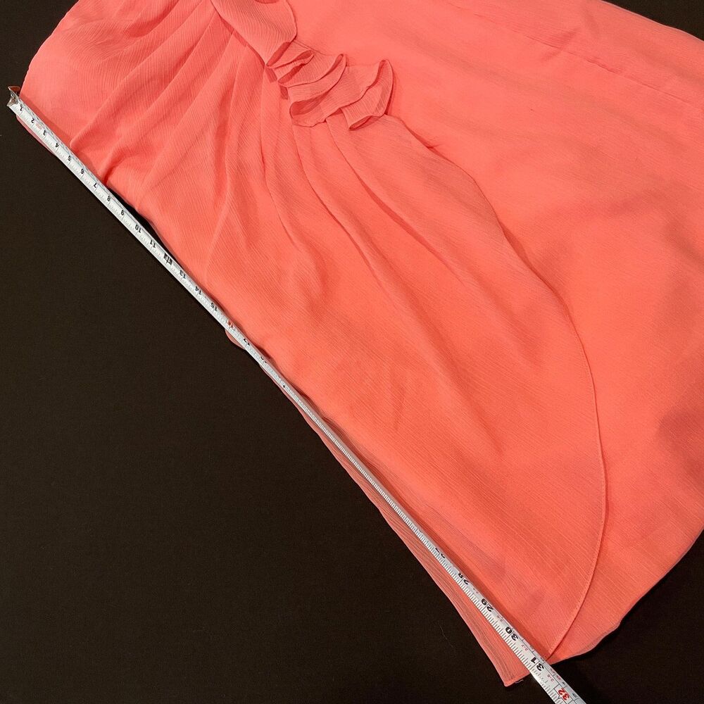 ~ Angelina Faccenda 10 peach 1-shoulder ruffle cocktail dress light flowy sheath - Picture 7 of 14